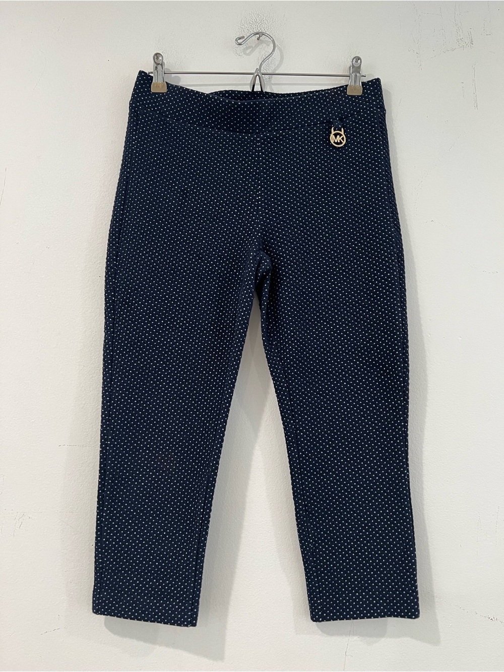 Michael Kors Navy Polka Dot Stretch Leggings with Gold Logo - Picture 1 of 11